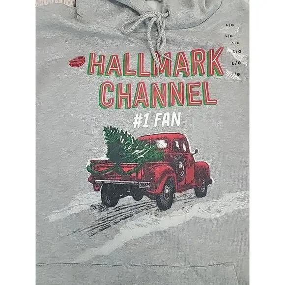 Hallmark Channel #1 Fan Christmas Hoodie Hooded Sweatshirt Womens Large Gray New - Picture 2 of 8